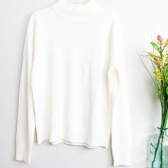 🦋 VINTAGE BLAIR Cream White Mockneck Knit Sweater Medium - Picture 4 of 4